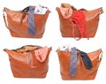 Set of handbags with female and male clothes Royalty Free Stock Photo