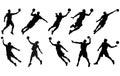 Set of Handball Players Silhouetes,Handball player in action, attack shut in jumping vector silhouette