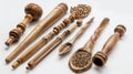 A set of handcarved wooden tools used in Ayurvedic marma therapy designed to stimulate specific energy points on the