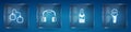 Set Handcuffs, Headphones, Beer bottle and Microphone. Square glass panels. Vector Royalty Free Stock Photo