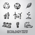 Set of handdrawn ECOLOGY icons - recycle sign Royalty Free Stock Photo