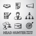 Set of handdrawn Head Hunter icons - handshake Royalty Free Stock Photo