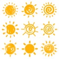 Set of handdrawn sun symbols