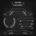 Set of handdrawn vintage elements. Ribbons, arrows, laurel wreath, page deviders. Hand drawn sketched, vector Royalty Free Stock Photo