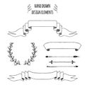 Set of handdrawn vintage elements. Ribbons, arrows, page deviders. Vector illustration for bullet journal, notepad Royalty Free Stock Photo