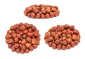 Set of handfuls of nuts from different angles - peeled ripe hazelnuts closeup