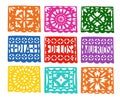 Set of handmade colorful paper cut party bunting flags for Dia de los Muertos, Mexican Day of the Dead holiday