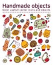 Set of handmade icons and objects