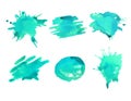 Set of handmade illustrations of beautiful and bright ink, watercolor stains in turquoise color Royalty Free Stock Photo