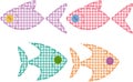 Set of handmade patchwork checkered fishes with button eyes Royalty Free Stock Photo
