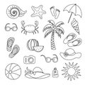 Set of handmade symbols and icons summer and vacation on the beach