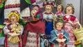 Set of handmade textile human rag dolls, Slavic ethnic traditional toy, folk craft souvenir
