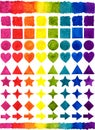 Set of Handmade Watercolor Isolated Design Elements Rainbow Symbols.