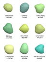 Set of handpicked light green paint shades - vector chart of smears of pastel virid hues