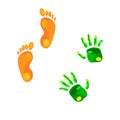 Set of handprints hands and feet traces of bright colors