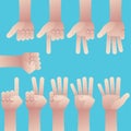 Set of hands counting zero to nine Royalty Free Stock Photo