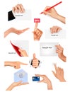 Set of hands holding different business objects Royalty Free Stock Photo