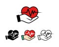 Set Of Hands Holding Heartbeat Pulse. Cardio Heart.
