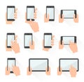 Set of hands holding smart phones