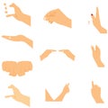 Set of hands icons and symbols, different hands, illustration.