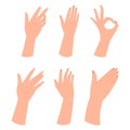 Set Of Hands Making Different Gestures, Arm Showing Ok Sign, Open Palm Waving, Signaling Something To The Viewer