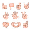 Set of hands n cartoon style.use as stickers, emoticons, emotions for Internet resources and social networks. vector