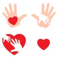 Set of hands raising love with heart, Heart on the open palm Royalty Free Stock Photo