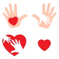 Set of hands raising love with heart, Heart on the open palm