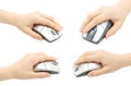 Set of Hands, which holding Computer Mouses, isolated on transparent background