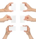 Set of Hands, which holding white blank card, isolated on transparent background