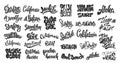 Set of handwritten city names and surf lettering. emblem and badges vector