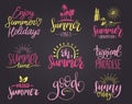 Set of handwritten inspirational summer phrases. Vector fun quotes illustrations. Calligraphy collection.