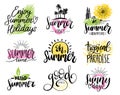 Set of handwritten inspirational summer phrases. Vector fun quotes illustrations. Calligraphy collection.