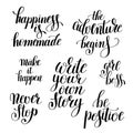 set of handwritten positive inspirational quotes brush typography