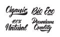 Set of Handwritten type lettering of Eco, Organic, Bio, Premium Quality, Natural products