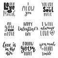A set of handwritten words and phrases for the design of Valentine's Day cards. Hand lettering. Black and white hand Royalty Free Stock Photo
