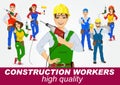 Set of handymen and handywomen with drills Royalty Free Stock Photo