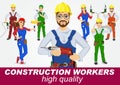 Set of handymen and handywomen with drills Royalty Free Stock Photo