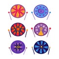 Set of hang drum with drumsticks. Vector flat Royalty Free Stock Photo
