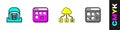 Set Hangar with servers, Loading data window, Cloud technology transfer and Different files icon. Vector