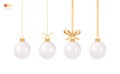 Set of Hanging Christmas Toys. Traditional Christmas Tree Toy - Shiny White Ball hanging on a golden thread, on a ribbon, with a Royalty Free Stock Photo