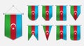 Set of hanging flags of the AZERBAIJAN with textile texture. Diversity shapes of the national flag country. Vertical Template