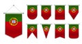 Set hanging flags of the PORTUGAL with textile texture. Diversity shapes of the national flag country. Vertical Template Pennant Royalty Free Stock Photo