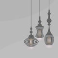 Set Of Hanging Lanterns Light Chandeliers On Gray Background