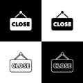 Set Hanging sign with text Closed icon isolated on black and white background. Business theme for cafe or restaurant Royalty Free Stock Photo