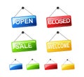 Set of Hanging Signs. Open Sign, Closed Sign, Sale Sign, Welcome Sign.