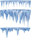 Set of hanging thawing icicles of a blue shade