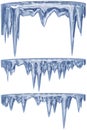 Set of hanging thawing icicles of a blue shade