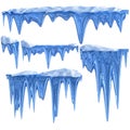 Set of hanging thawing icicles of a blue shade Royalty Free Stock Photo