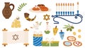 Set of Hanukkah elements. Vector of traditional Hanukkah items. Royalty Free Stock Photo